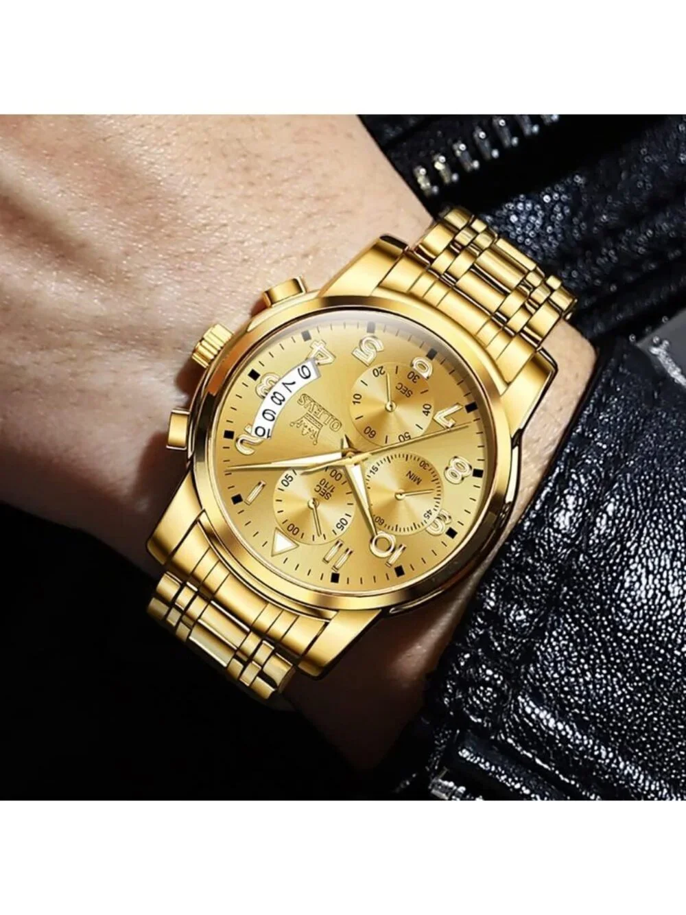Olevs Men's All Gold Multifunction Waterproof Luminous Chronograph Wrist Watch